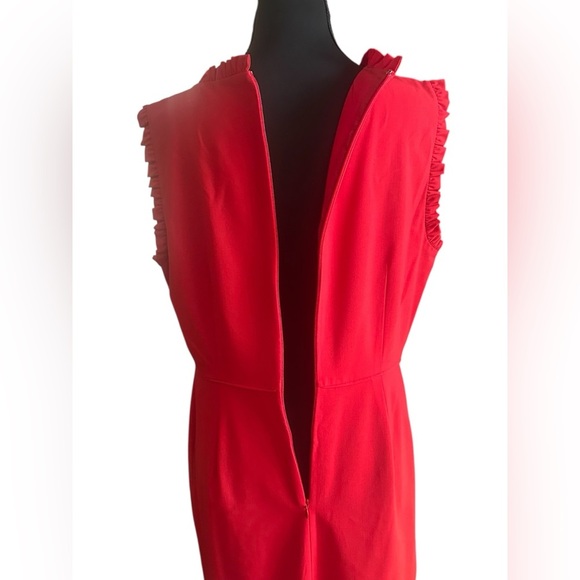 J. Crew Vibrant Red Ruffle Hem Sleeve Midi Dress 96% Lightweight Wool Size 12 - Picture 6 of 7